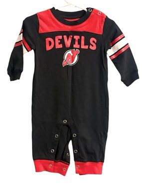 New Jersey Devils Baby Romper - Black & Red Hockey One-Piece